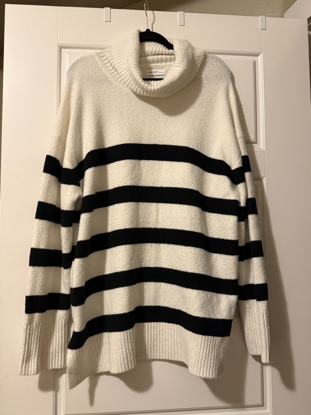 Nine West Black & White Striped Cowl Neck Sweater